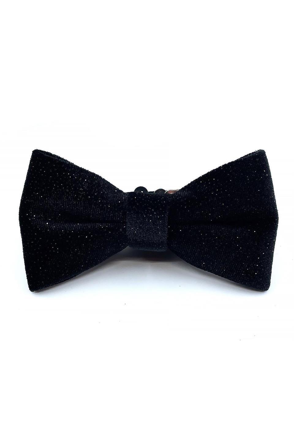 Siyah Simli Kadife Damatlık Papyon P1692