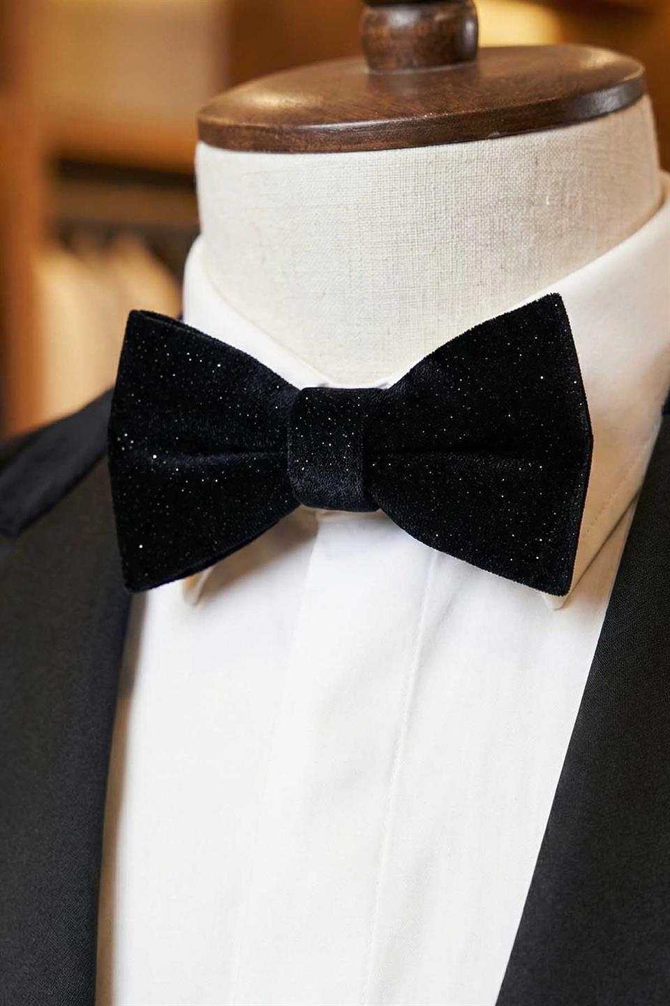 Siyah Simli Kadife Damatlık Papyon P1692