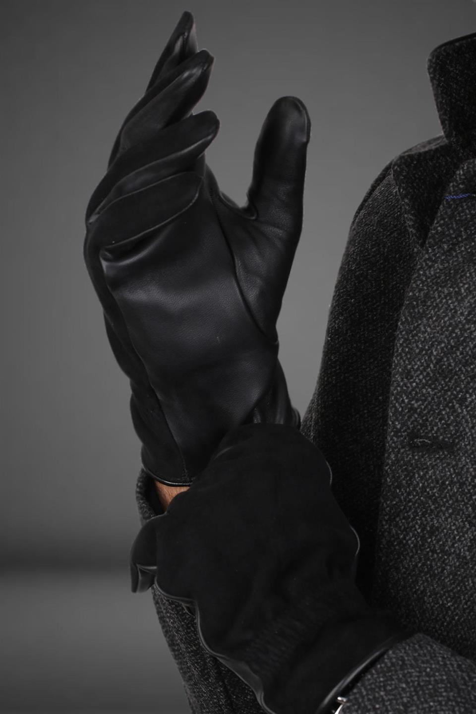 Siyah Süet Erkek Deri Eldiven EL08
