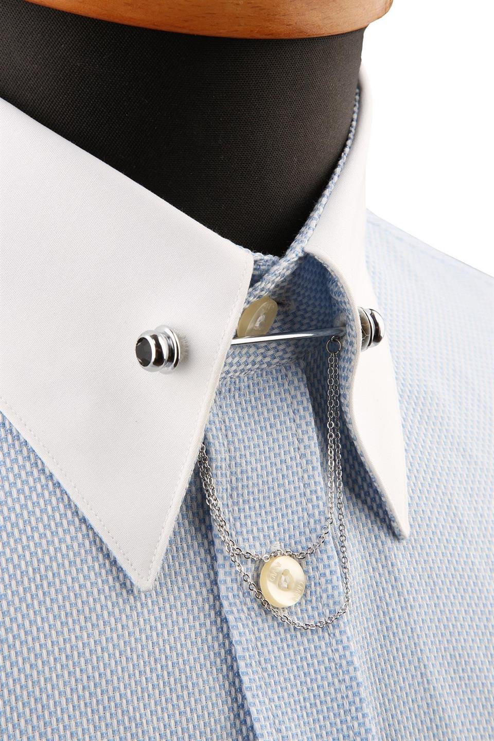 Siyah Taşlı Zincirli Gömlek Yaka İğnesi GI211