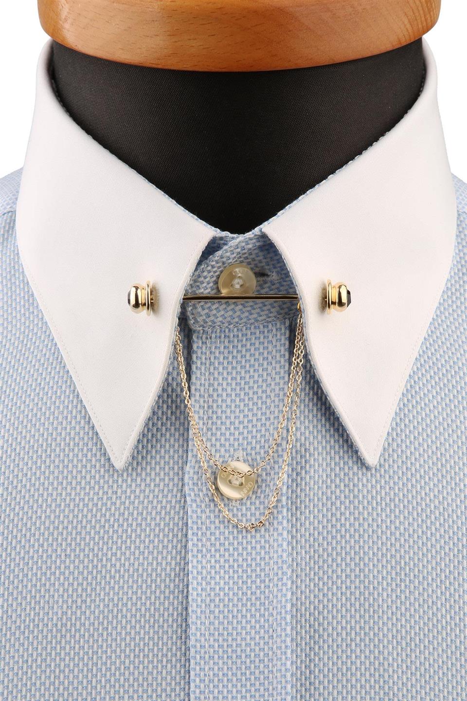 Siyah Taşlı Zincirli Gömlek Yaka İğnesi GI215