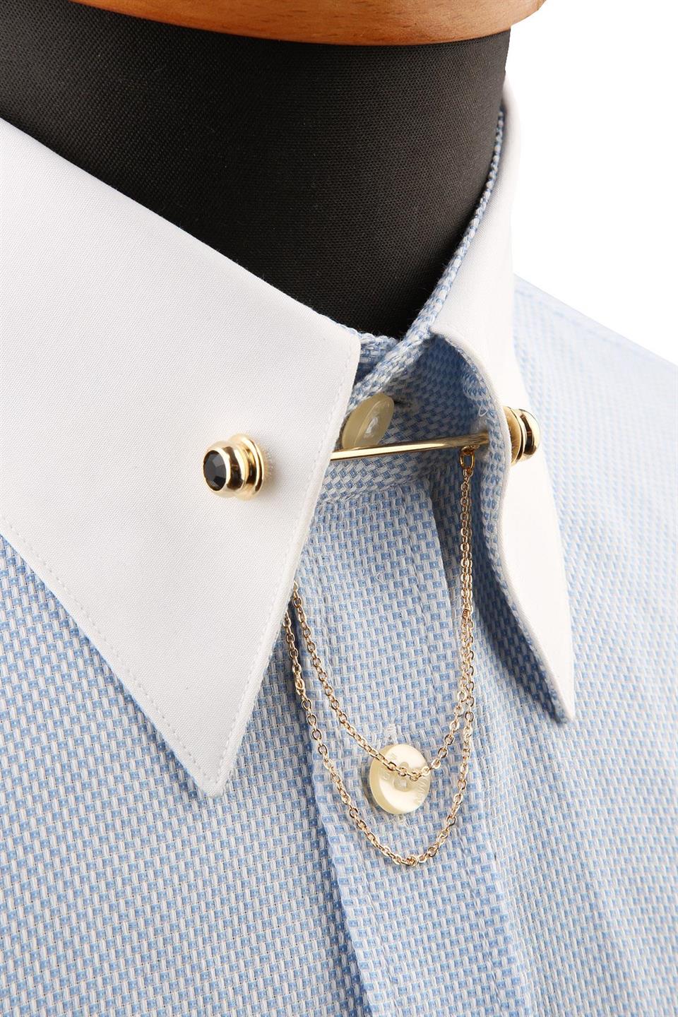 Siyah Taşlı Zincirli Gömlek Yaka İğnesi GI215