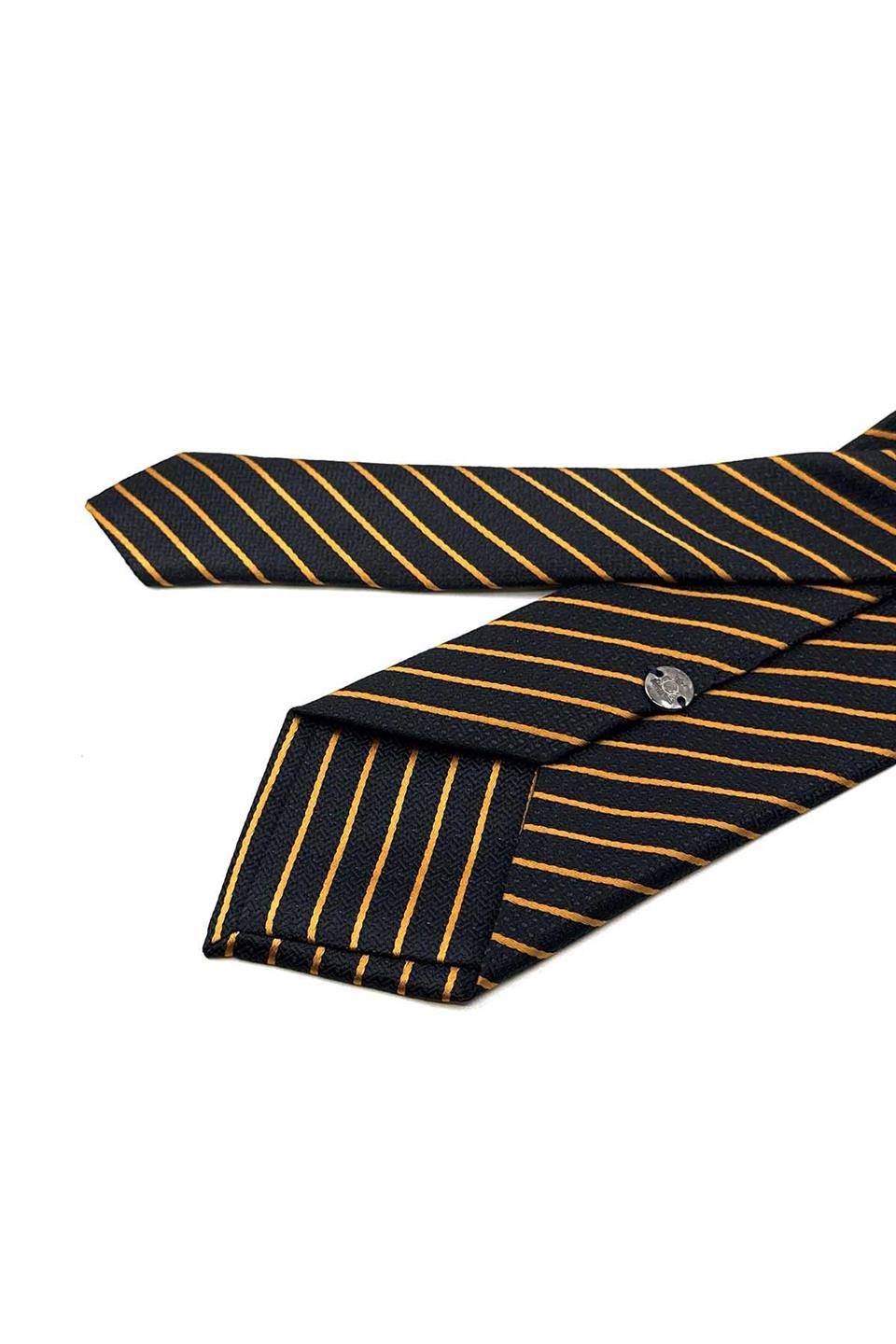 Siyah - Turuncu Çizgi Desen Mendilli Klasik Kravat KK12331