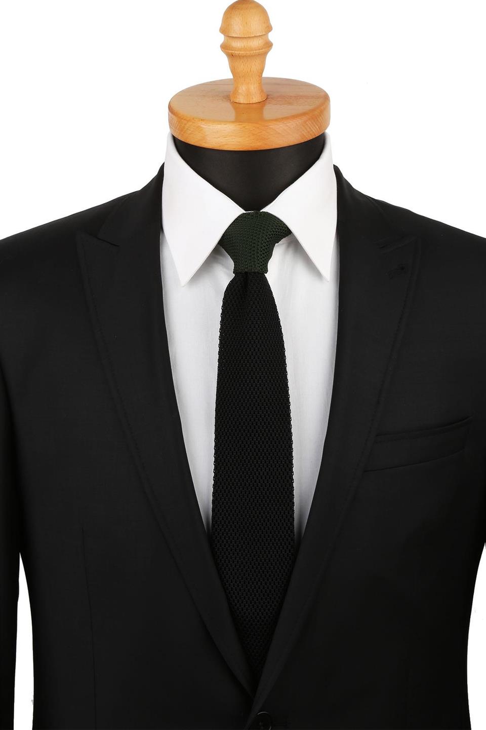 Siyah - Yeşil Düz Örgü Kravat ÖR8280