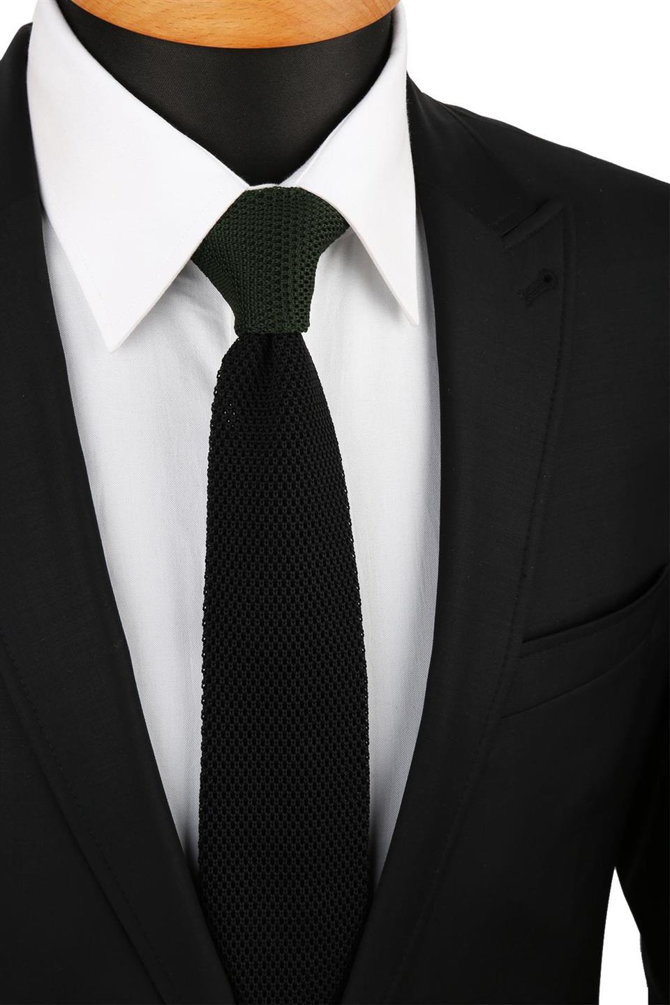 Siyah - Yeşil Düz Örgü Kravat ÖR8280