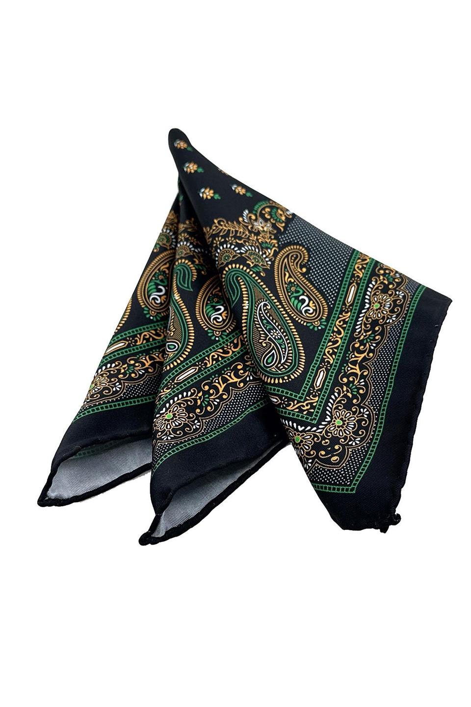 Siyah - Yeşil Motif Desen Erkek Cep Mendili SPS634-114