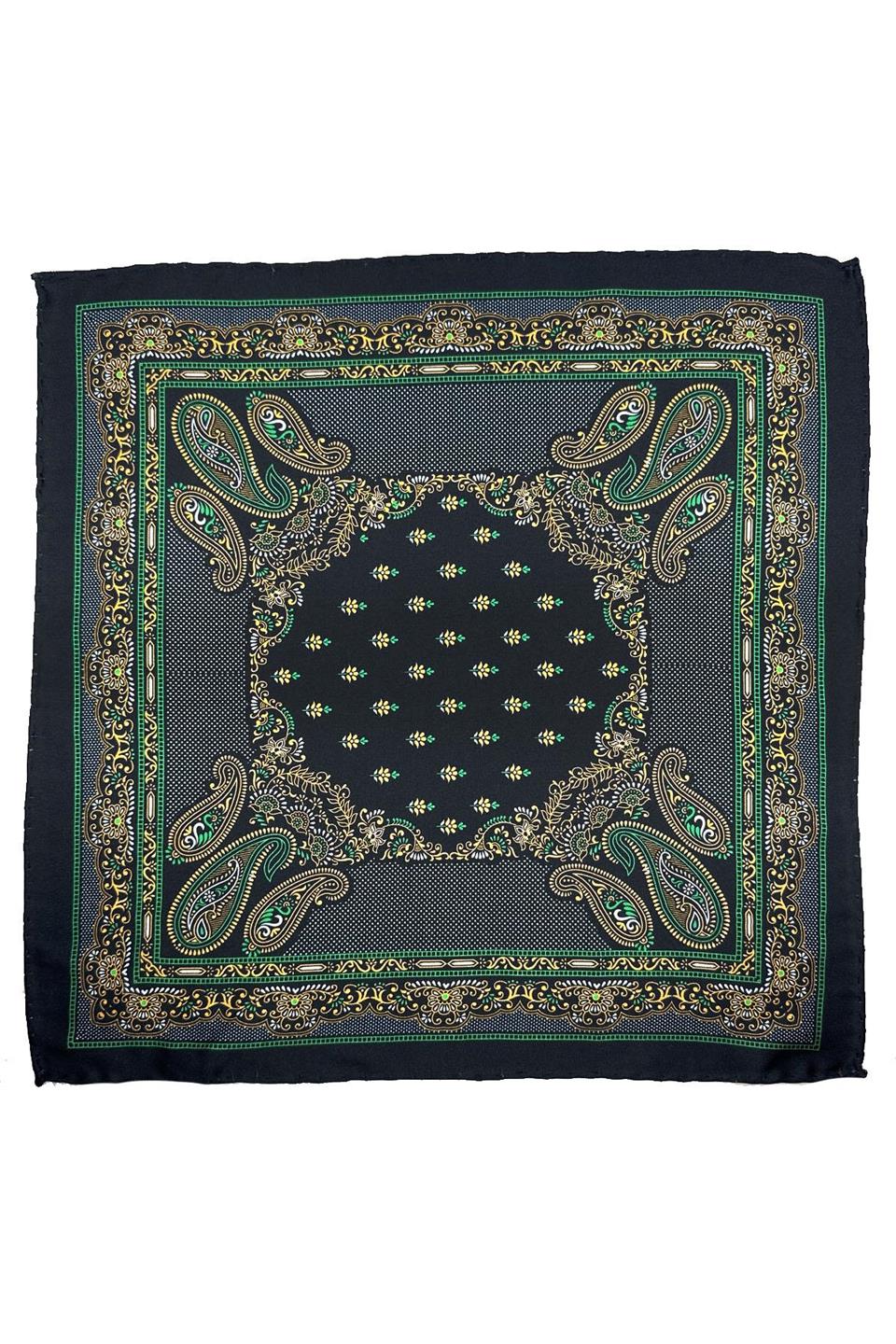 Siyah - Yeşil Motif Desen Erkek Cep Mendili SPS634-114