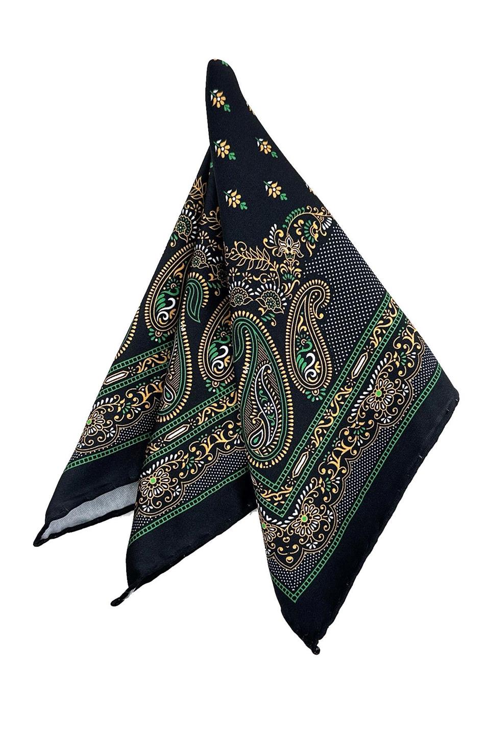 Siyah - Yeşil Motif Desen Erkek Cep Mendili SPS634-114