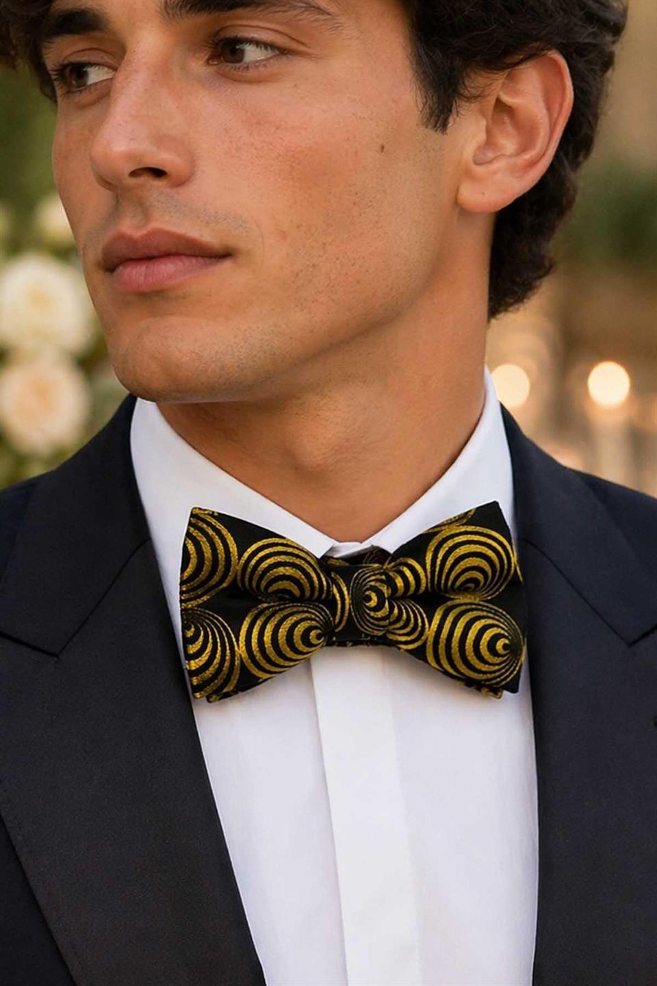 Siyah - Yeşil Motif İpek Papyon SB189