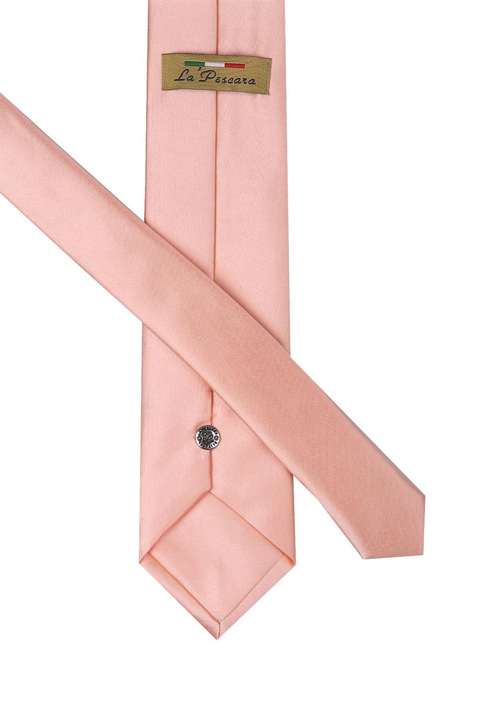 Somon Renk Mendilli Düz Saten Kravat KK1139