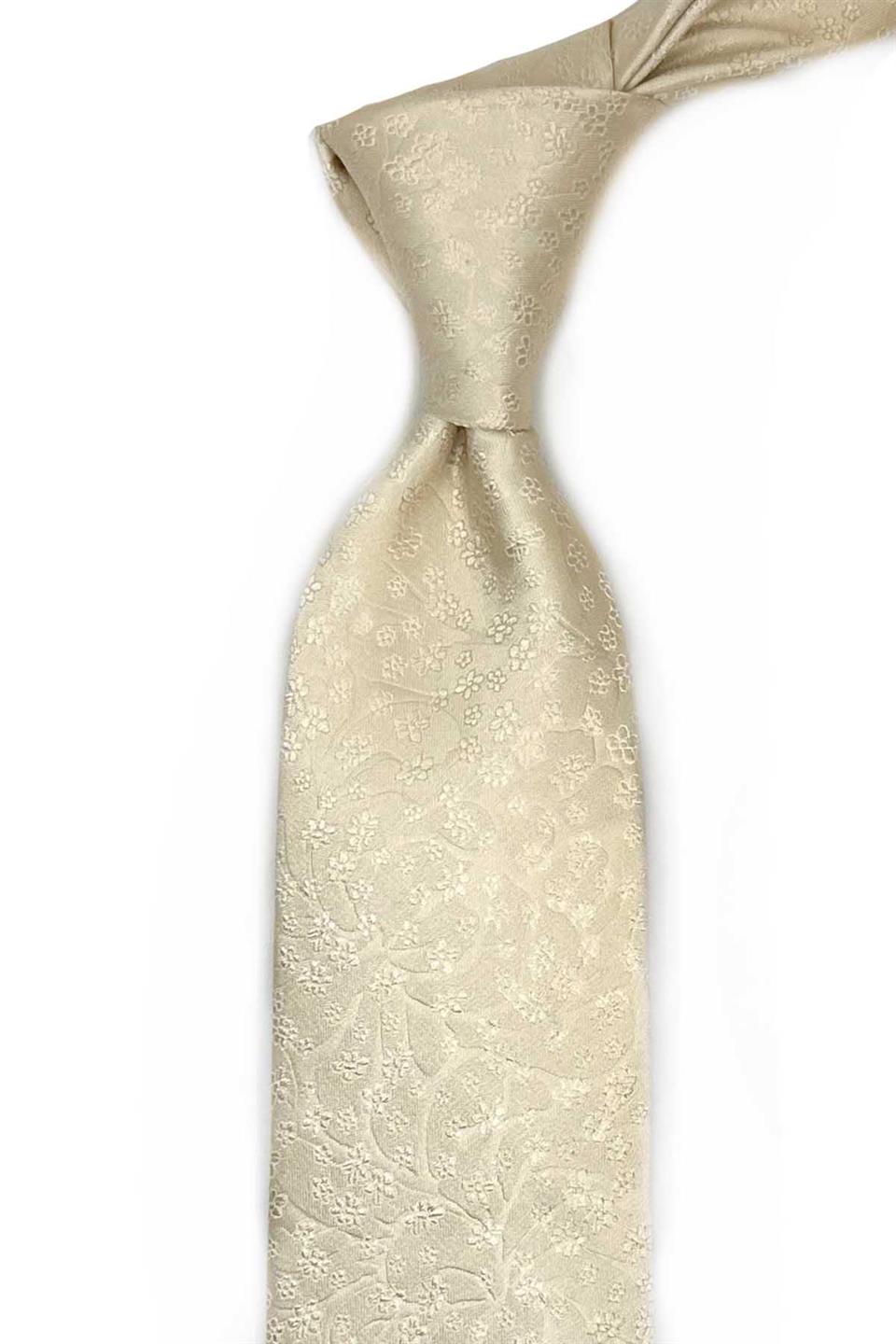 Soprazzo Style Krem Çiçek Desen İtalyan İpek Kravat İK1748