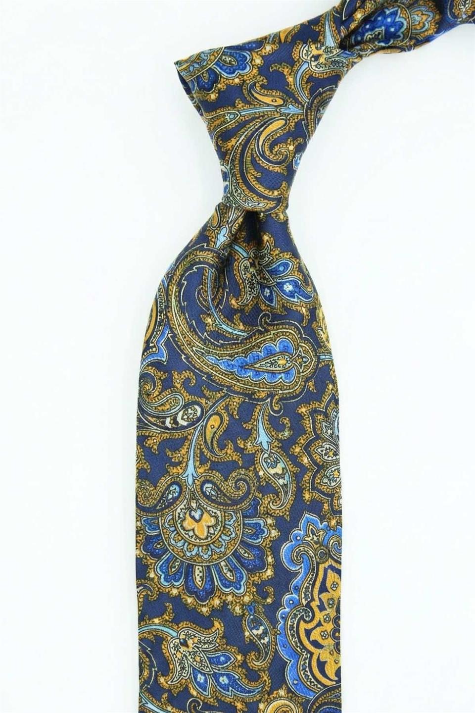 Sorengo Style Lacivert Şal Desen İtalyan İpek Kravat İK2217