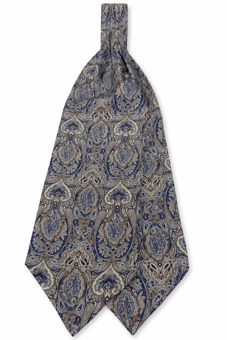 Su Yeşili Lacivert Şal Desen İtalyan İpek Ascot Kravat SAC69