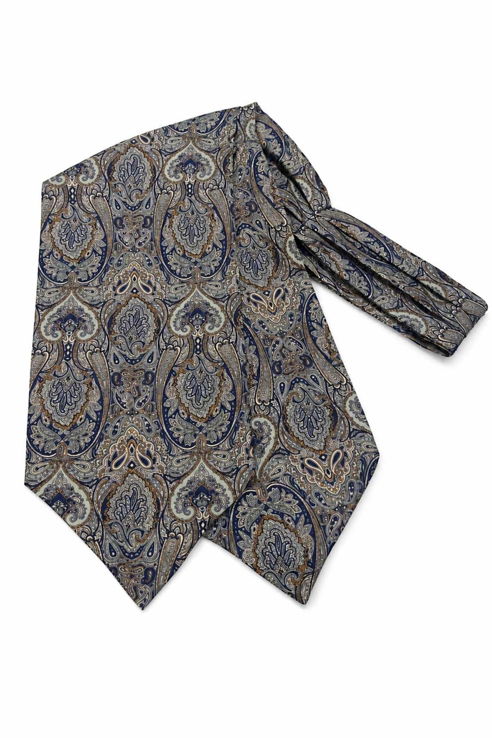 Su Yeşili Lacivert Şal Desen İtalyan İpek Ascot Kravat SAC69