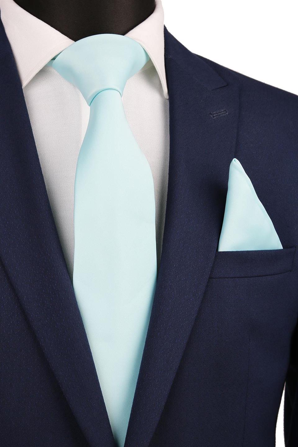 Su Yeşili Mendilli Düz Saten Kravat KK1141