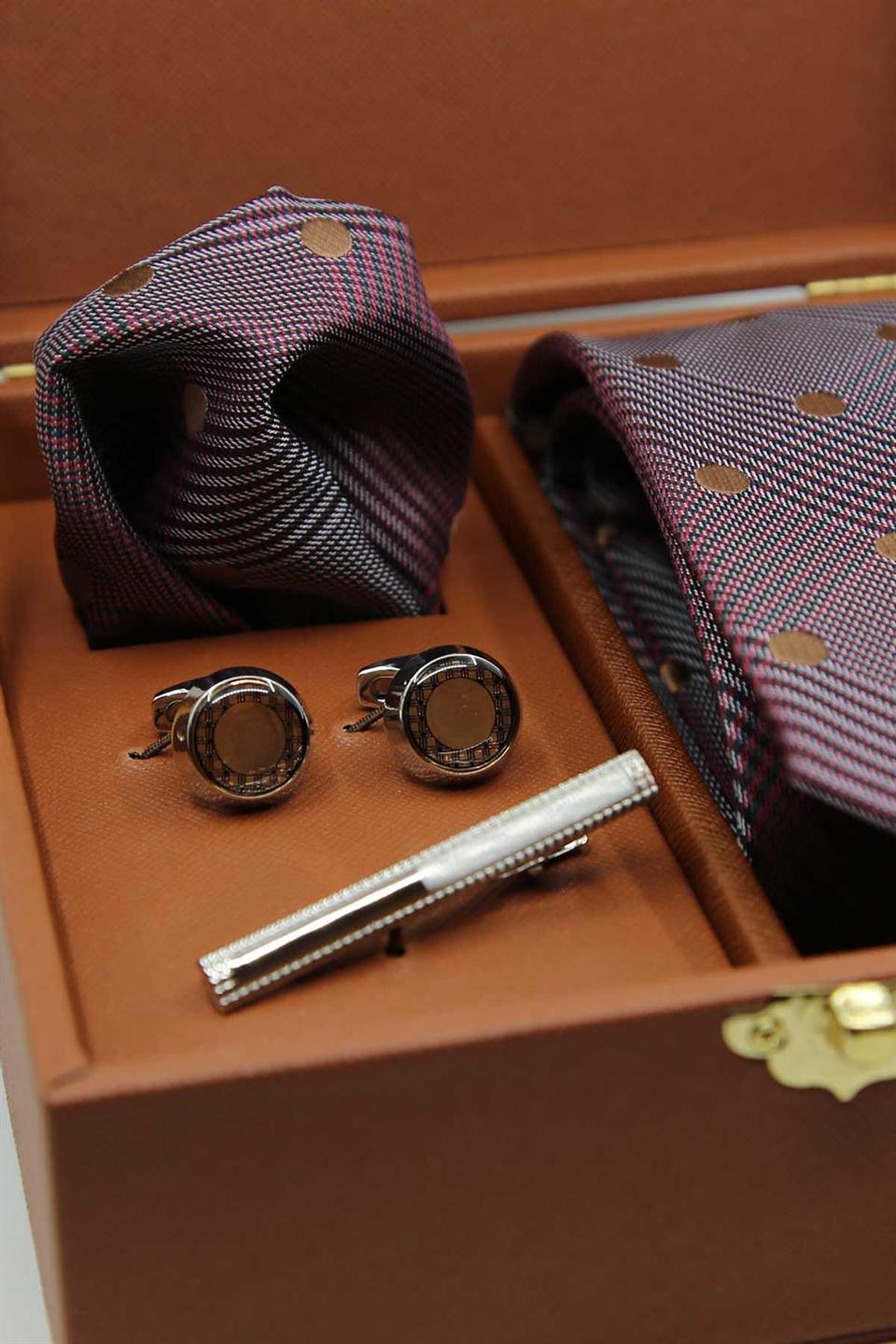 Taba Erkek Hediye Kutusu - Mendilli Kravat Kol Düğmesi Kravat İğnesi KMK94