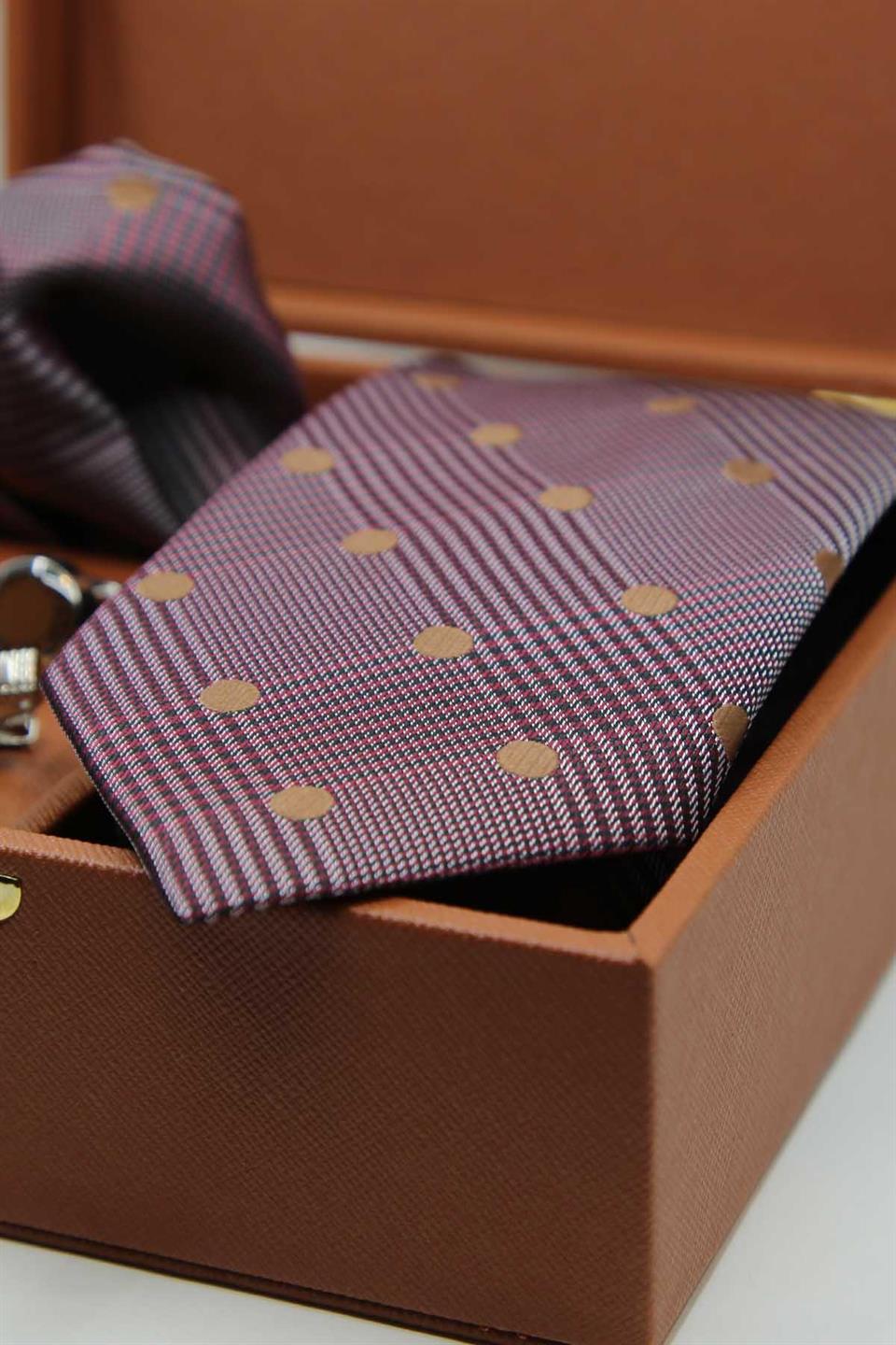 Taba Erkek Hediye Kutusu - Mendilli Kravat Kol Düğmesi Kravat İğnesi KMK94