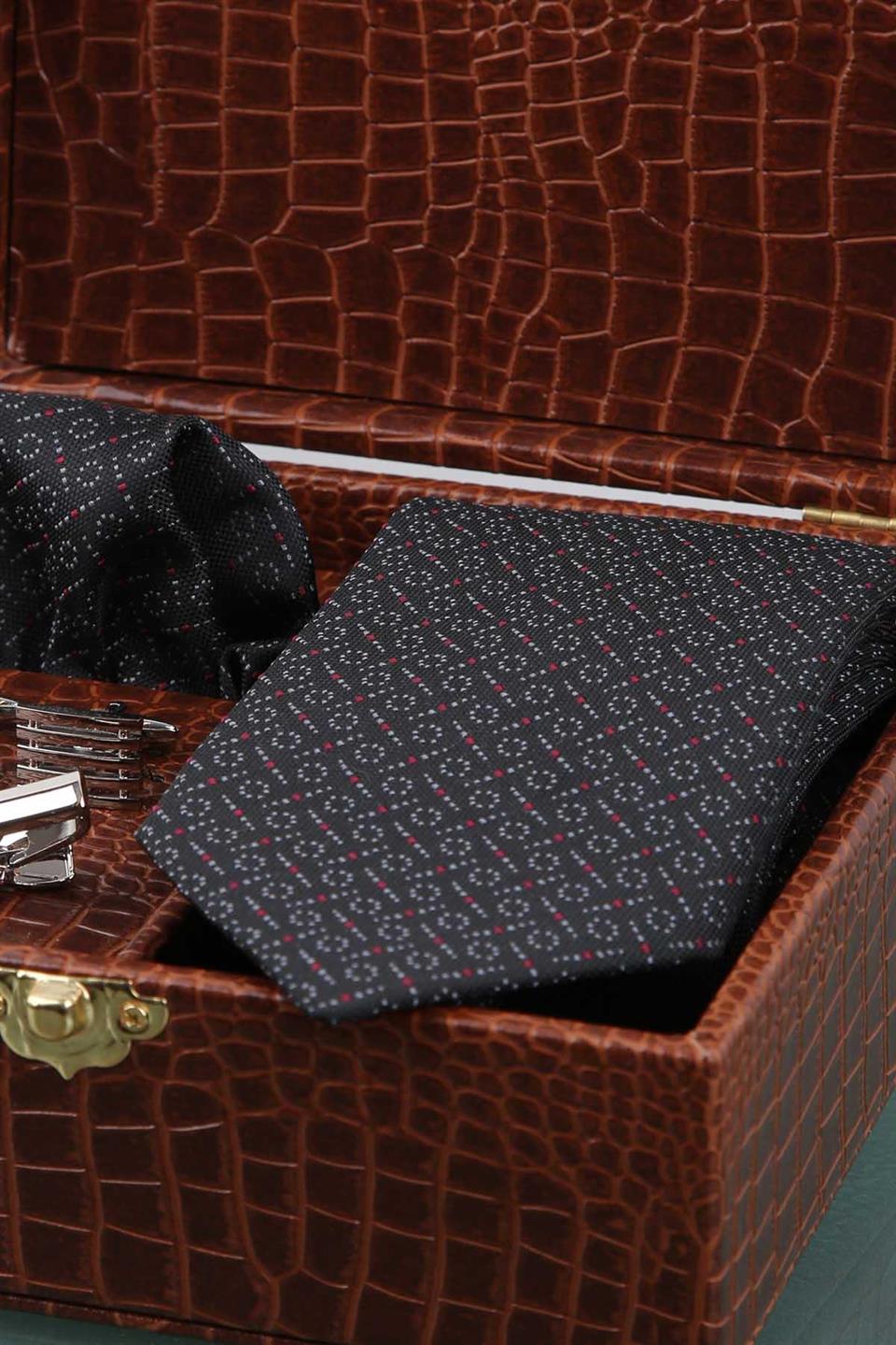 Taba Erkek Hediye Kutusu - Mendilli Kravat Kol Düğmesi Kravat İğnesi KMK76