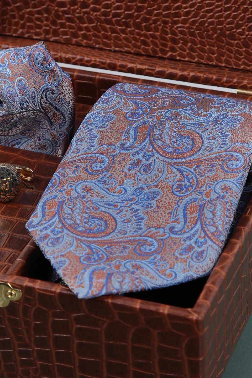 Taba Erkek Hediye Kutusu - Mendilli Kravat Kol Düğmesi Kravat İğnesi KMK77