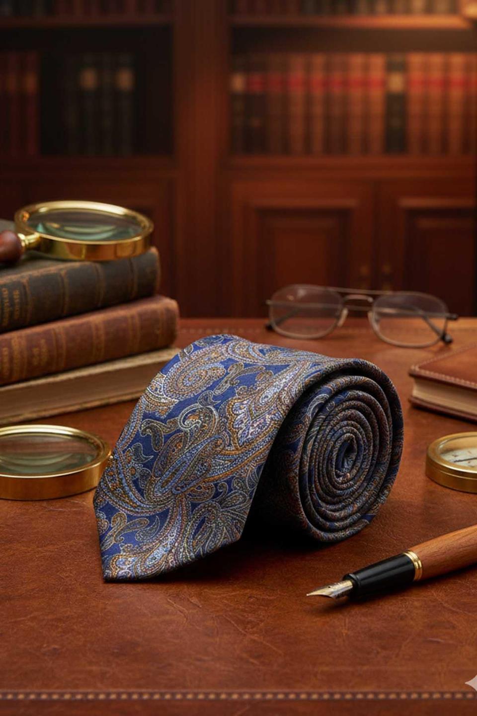 Tamaro Style Mavi Şal Desen İtalyan İpek Kravat İK2239