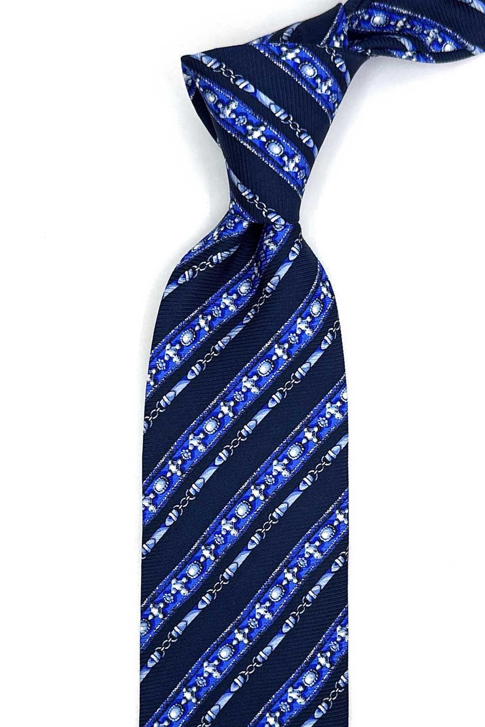 Tavolada Style Lacivert Çizgi Desen İtalyan İpek Kravat İK2255