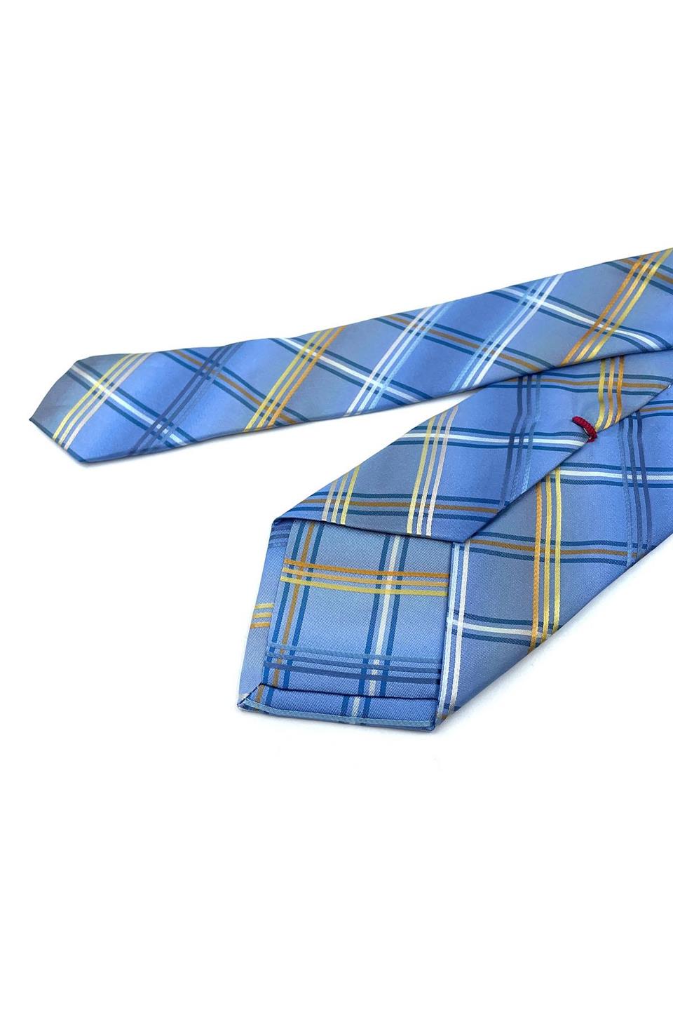 Terraglione Style Mavi Ekose Desen İtalyan İpek Kravat İK1345