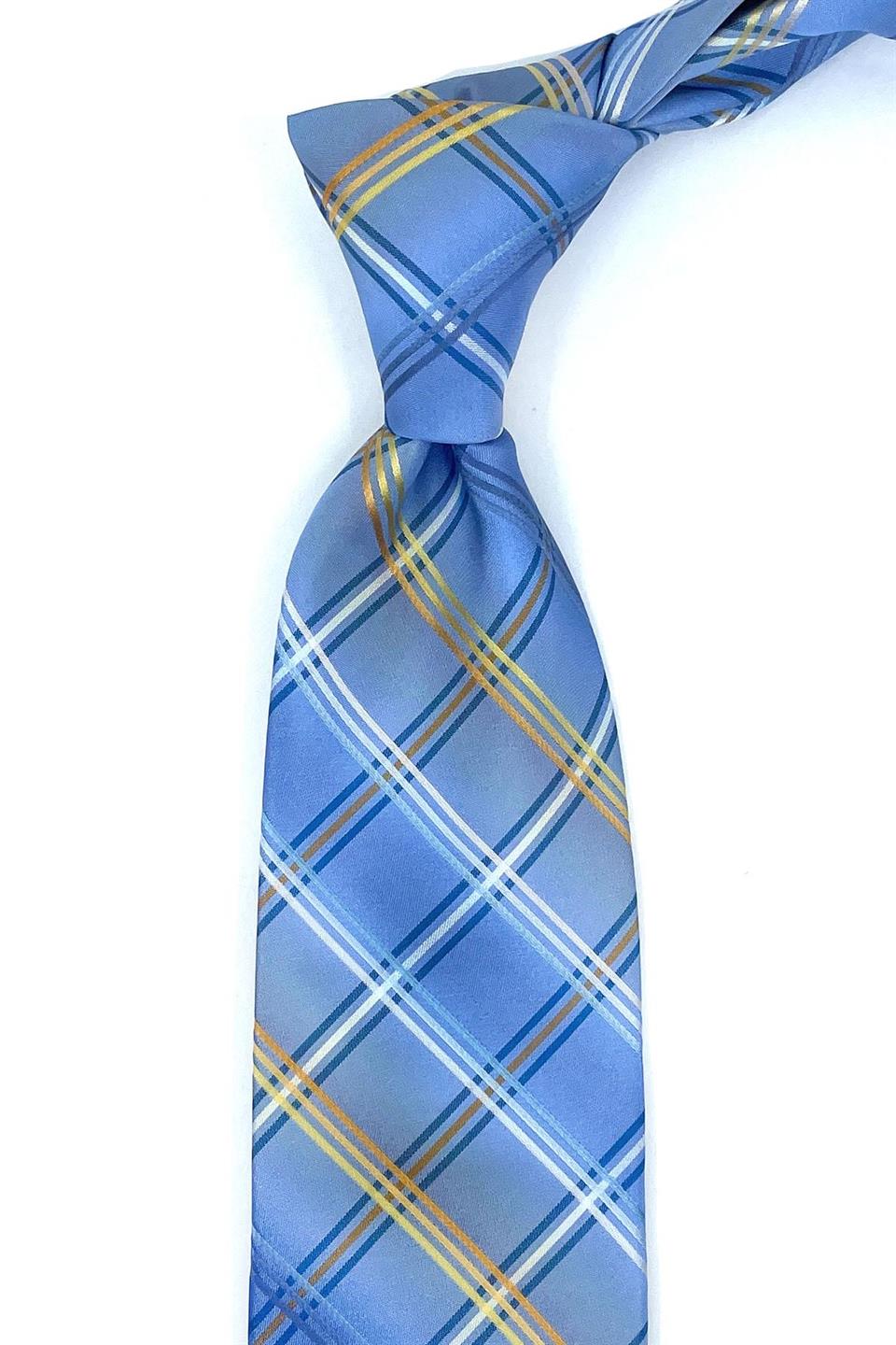 Terraglione Style Mavi Ekose Desen İtalyan İpek Kravat İK1345