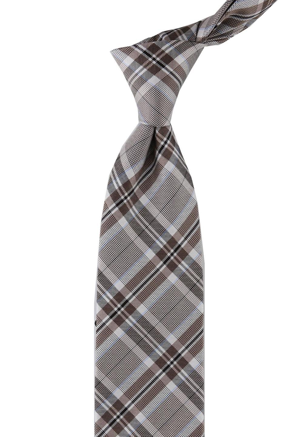 Trovato Style Bej Ekose Desen İtalyan İpek Kravat İK818