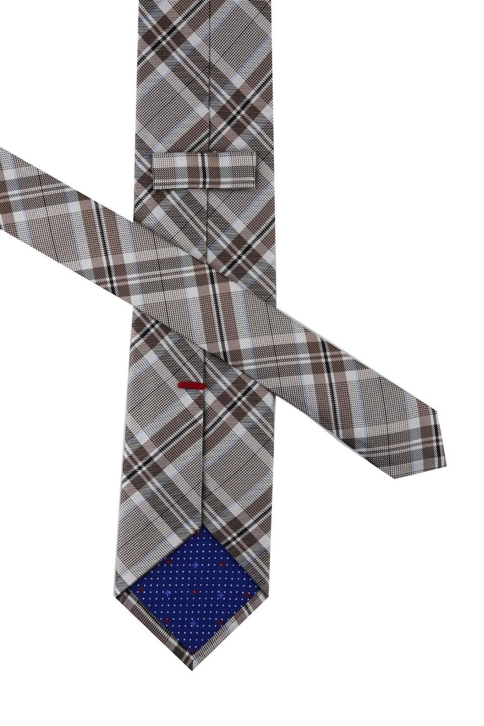 Trovato Style Bej Ekose Desen İtalyan İpek Kravat İK818