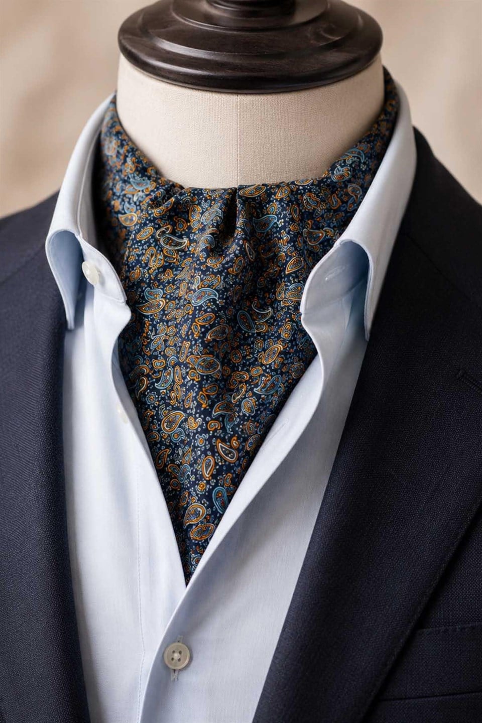 Tukuaz Turuncu Şal Desen İtalyan İpek Ascot Kravat SAC136