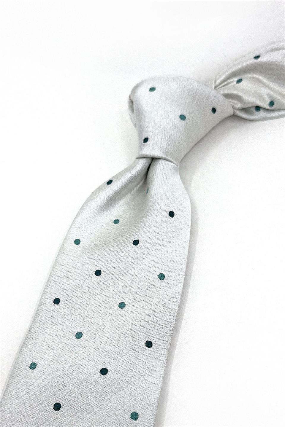 Turcata Style Gri Puantiye Desen İtalyan İpek Kravat İK1415