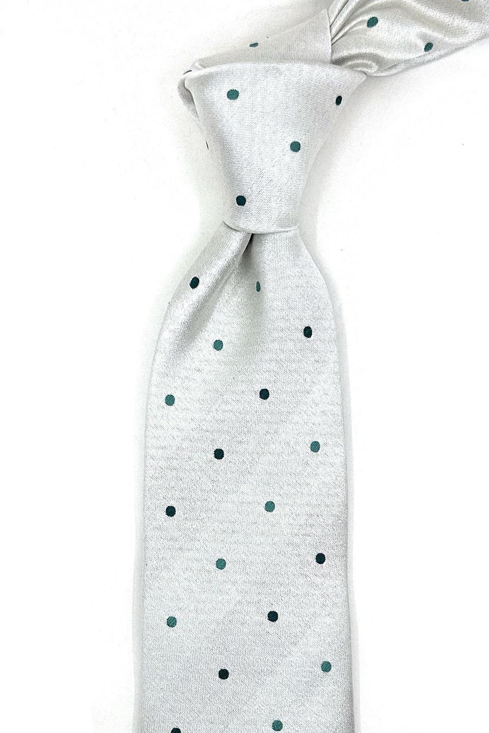 Turcata Style Gri Puantiye Desen İtalyan İpek Kravat İK1415