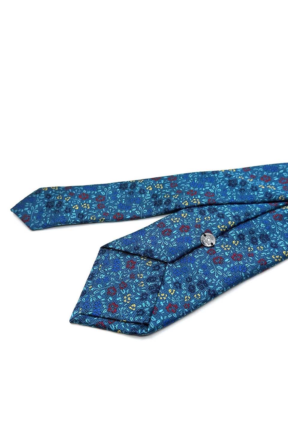 Turkuaz Çiçek Desen Mendilli Klasik Kravat KK13156