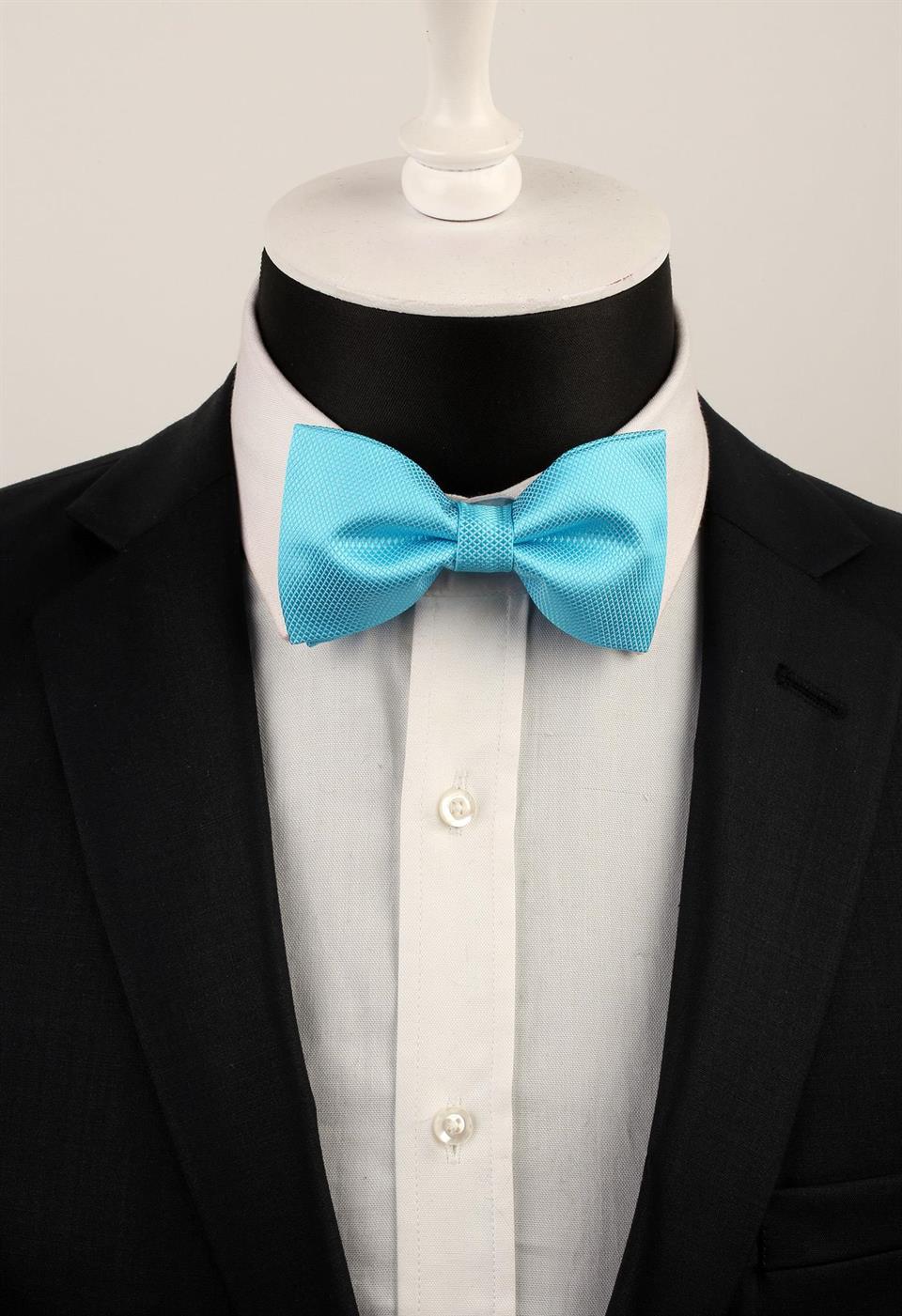 Turkuaz Kendinden Desenli Papyon P477