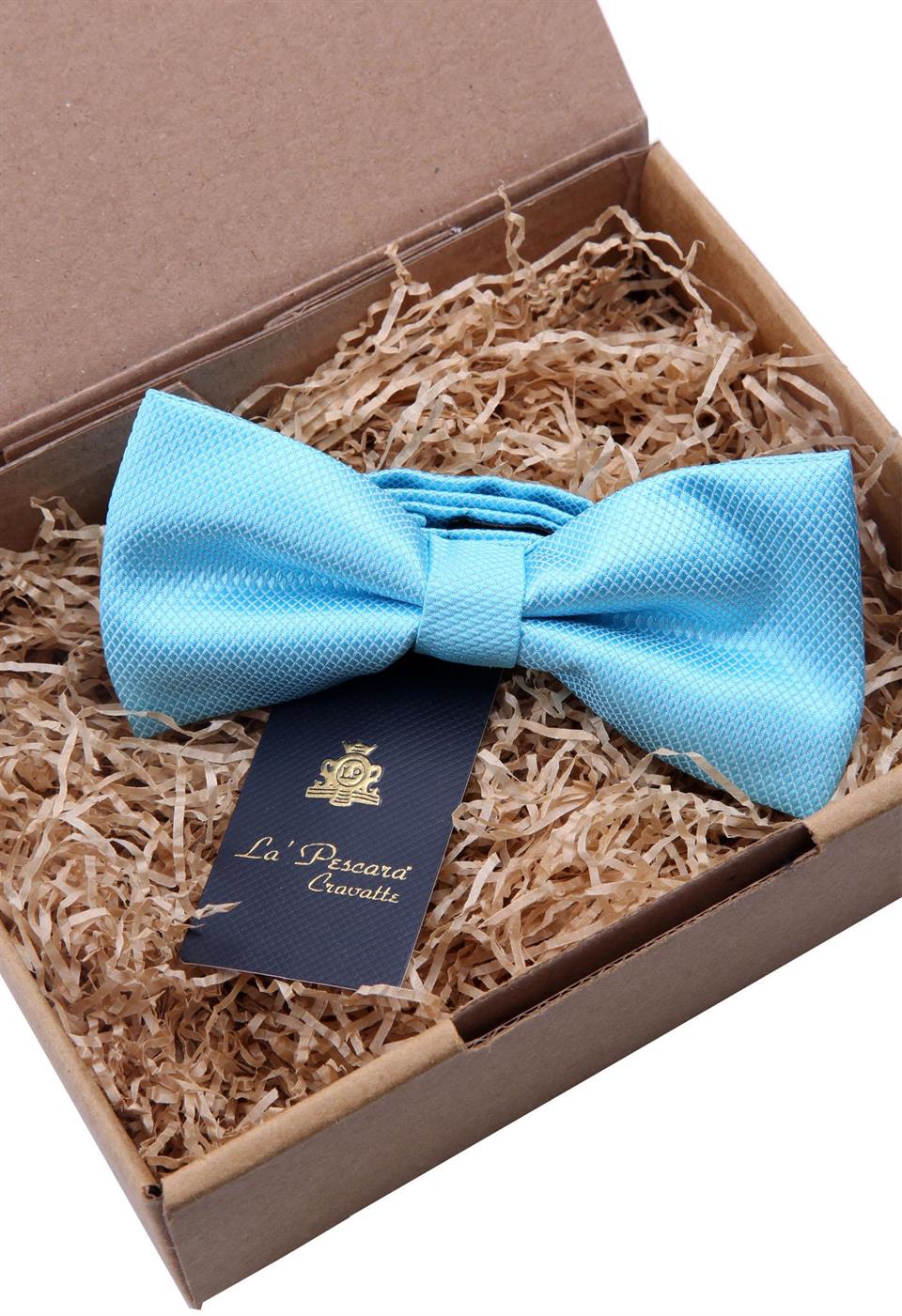 Turkuaz Kendinden Desenli Papyon P477