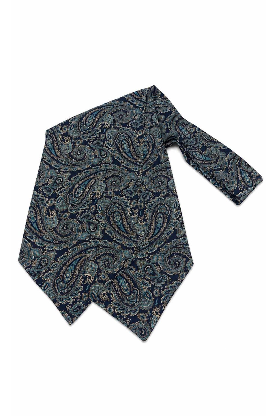 Turkuaz Lacivert Şal Desen İtalyan İpek Ascot Kravat SAC82