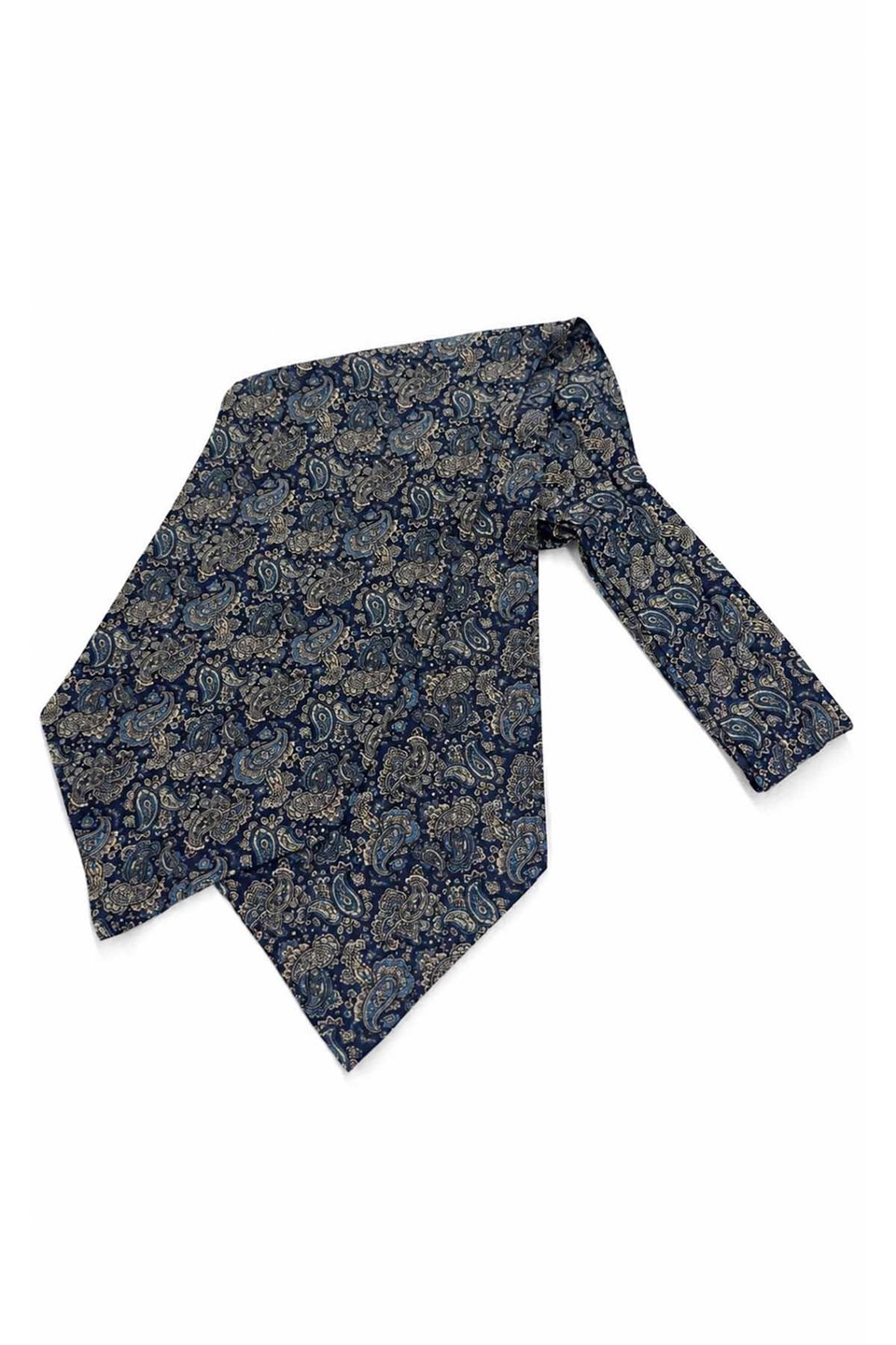 Turkuaz Lacivert Şal Desen İtalyan İpek Ascot Kravat SAC96