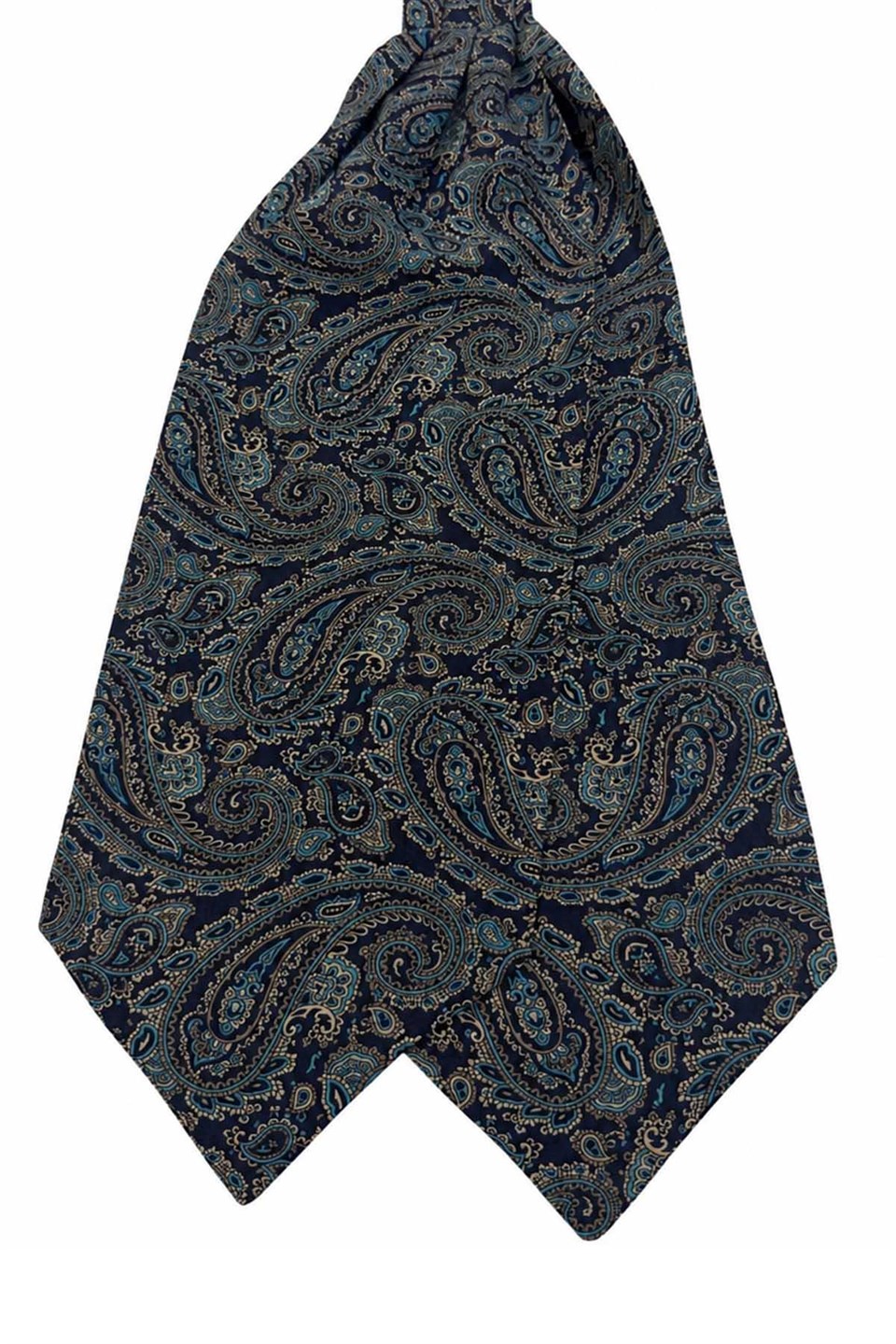 Turkuaz Lacivert Şal Desen İtalyan İpek Ascot Kravat SAC82