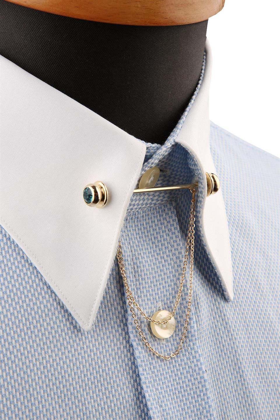 Turkuaz Taşlı Zincirli Gömlek Yaka İğnesi GI220