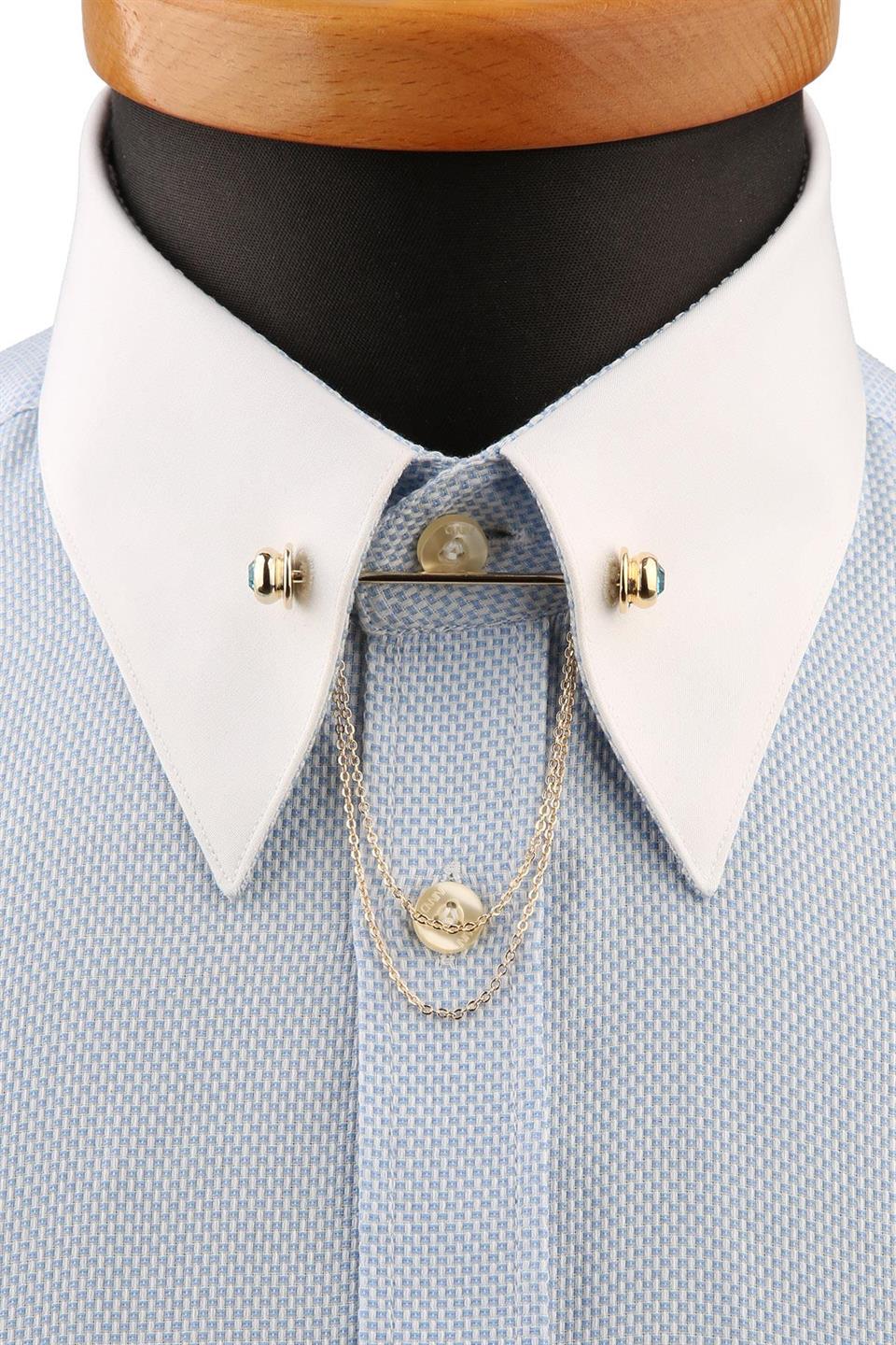 Turkuaz Taşlı Zincirli Gömlek Yaka İğnesi GI220