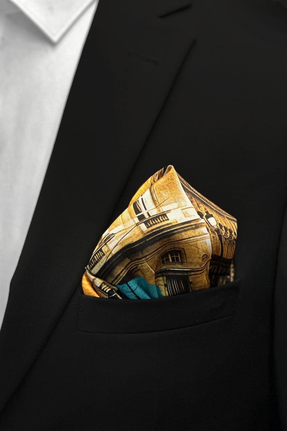 Turuncu Eiffel Tower Motifli Erkek Cep Mendili SPS530-7