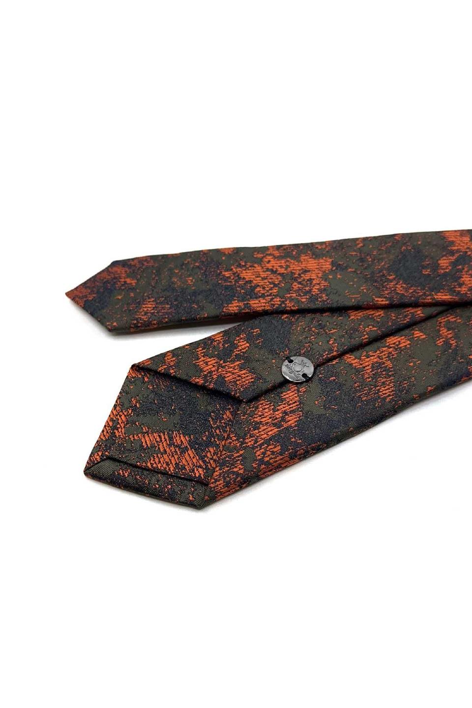 Turuncu - Haki Motif Desen İnce Kravat SK8068