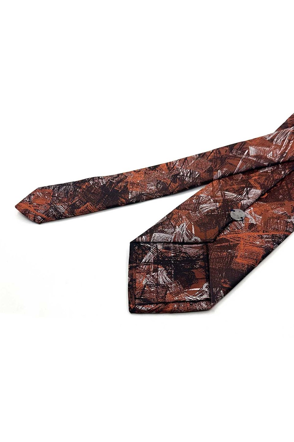 Turuncu Kahve Motif Desen Mendilli Klasik Kravat KK13751