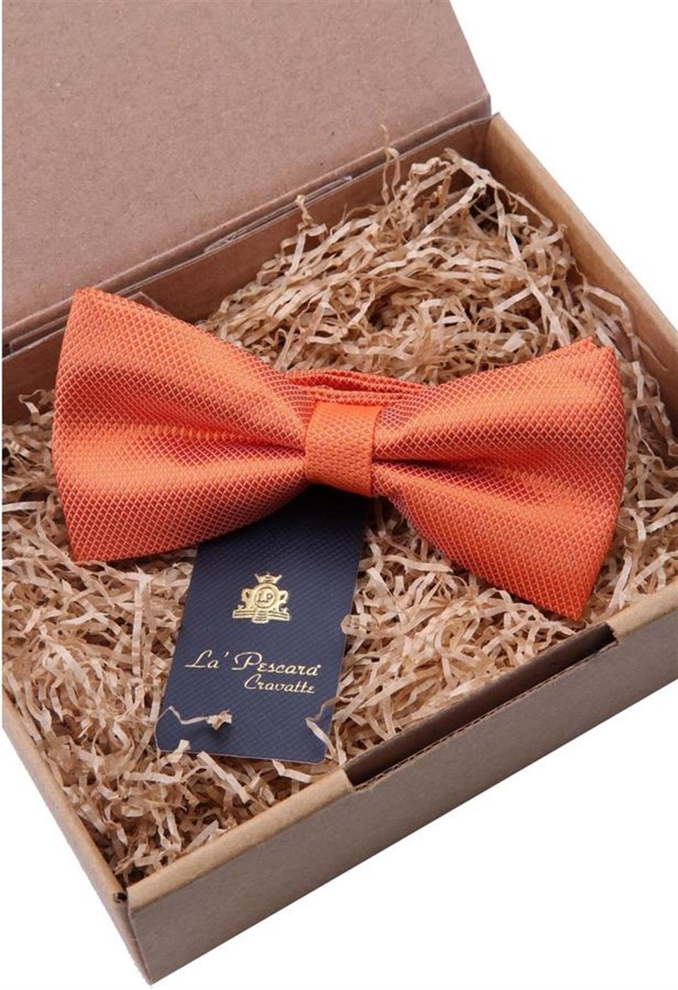 Turuncu Kendinden Desenli Papyon P478