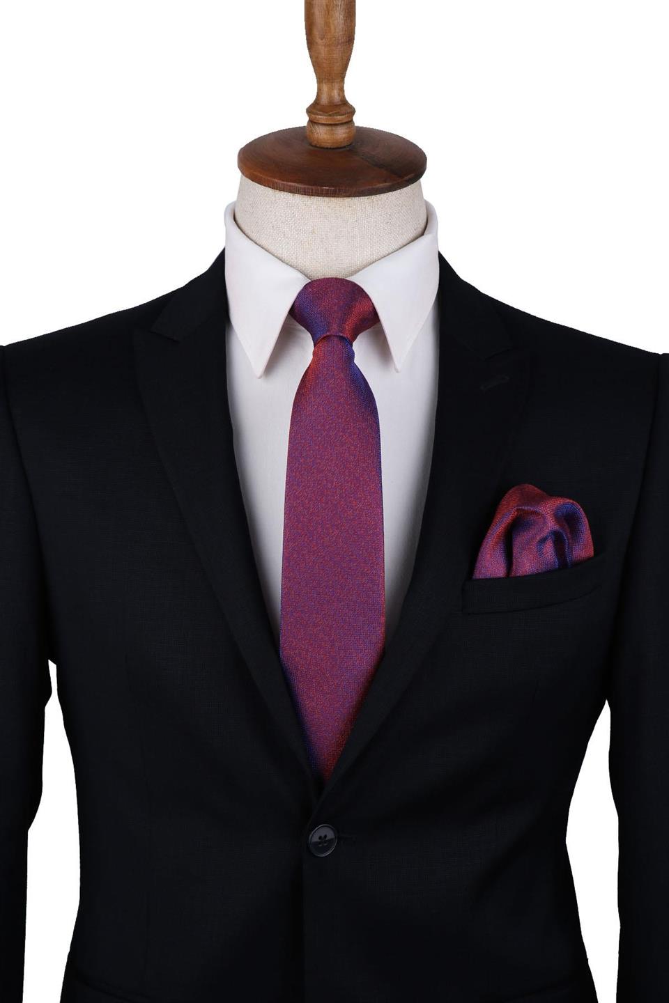 Turuncu Kum Desen Mendilli Klasik Kravat KK10209