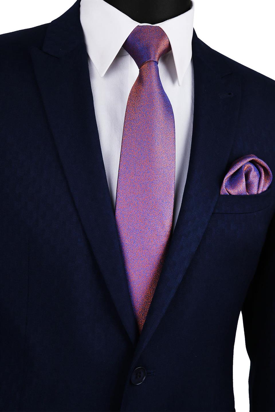 Turuncu Kum Desen Mendilli Klasik Kravat KK9747