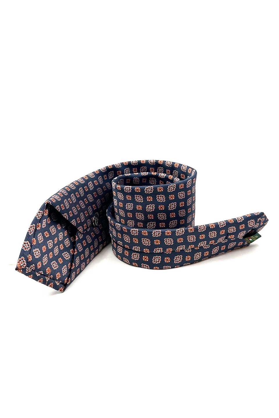 Turuncu - Laci Motif Desen Mendilli Klasik Kravat KK12984