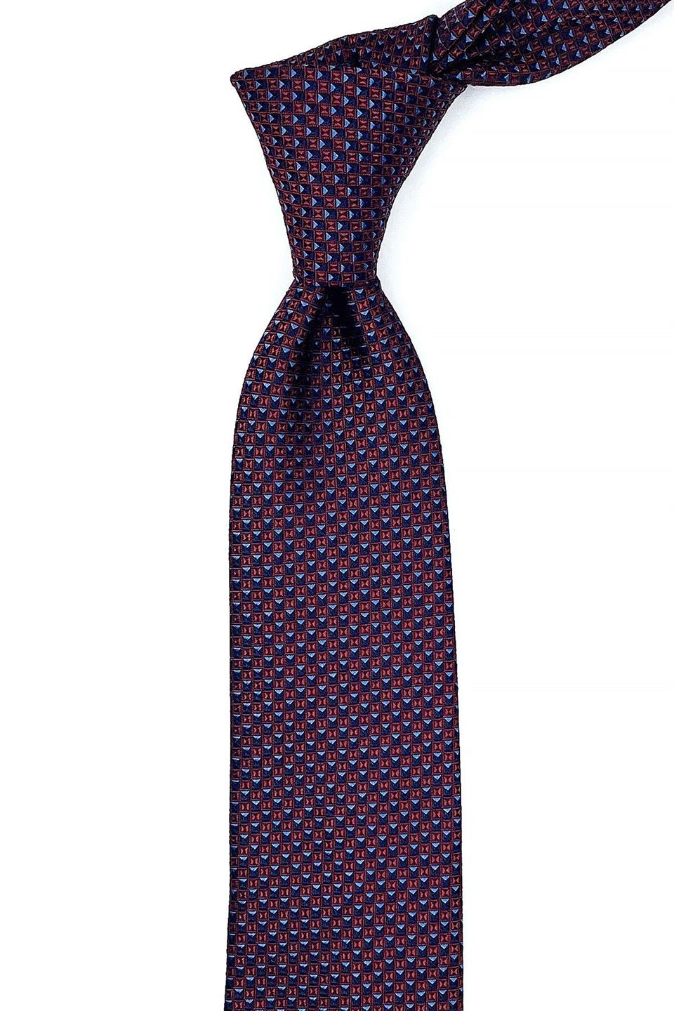 Turuncu - Lacivert Nokta Desen İnce Kravat SK7611