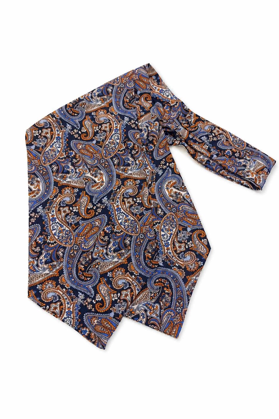 Turuncu Lacivert Şal Desen İtalyan İpek Ascot Kravat SAC73