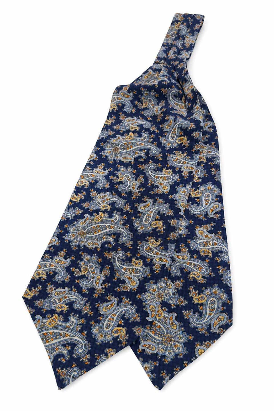 Turuncu Lacivert Şal Desen İtalyan İpek Ascot Kravat SAC108